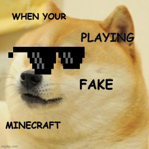 Doge Meme | WHEN YOUR; PLAYING; FAKE; MINECRAFT | image tagged in memes,doge | made w/ Imgflip meme maker
