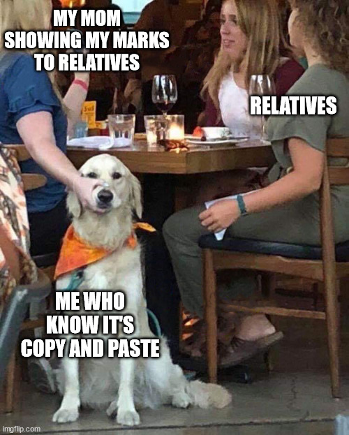 Lady holds Dogs mouth shut | MY MOM SHOWING MY MARKS TO RELATIVES; RELATIVES; ME WHO KNOW IT'S COPY AND PASTE | image tagged in lady holds dogs mouth shut | made w/ Imgflip meme maker