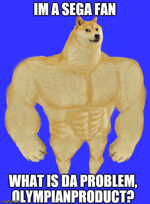 Swole Doge | IM A SEGA FAN; WHAT IS DA PROBLEM, OLYMPIANPRODUCT? | image tagged in swole doge | made w/ Imgflip meme maker