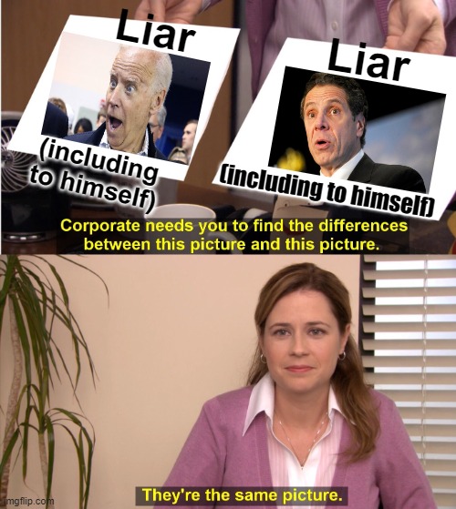 They're The Same Picture Meme | Liar; Liar; (including to himself); (including to himself) | image tagged in memes,they're the same picture,joe biden,andrew cuomo,liars,fools | made w/ Imgflip meme maker