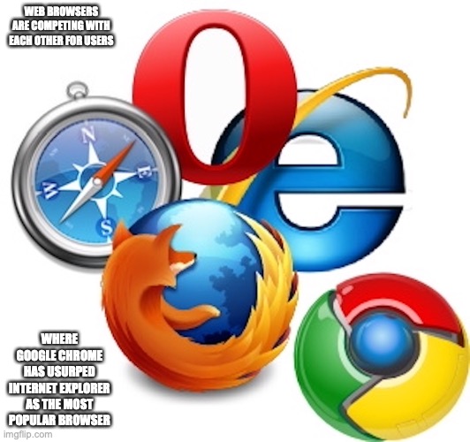 Web Browsers | WEB BROWSERS ARE COMPETING WITH EACH OTHER FOR USERS; WHERE GOOGLE CHROME HAS USURPED INTERNET EXPLORER AS THE MOST POPULAR BROWSER | image tagged in memes,internet,web browsers | made w/ Imgflip meme maker