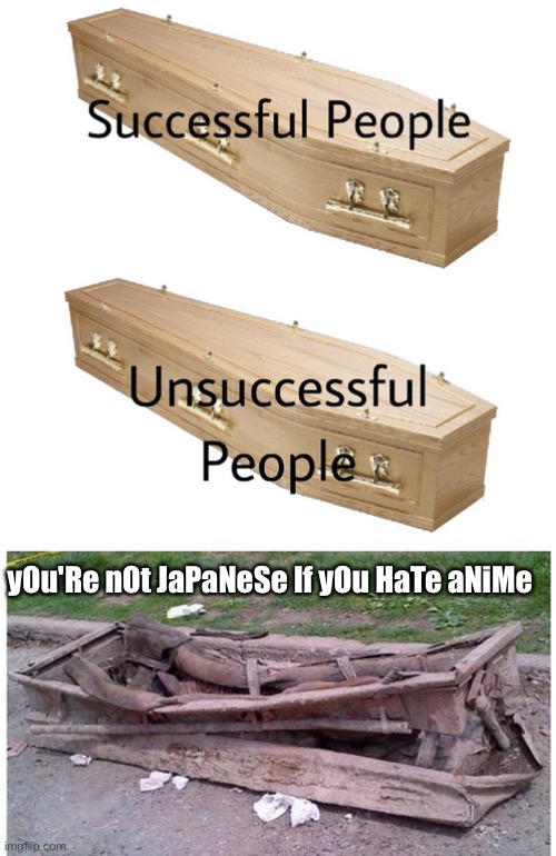 coffin meme | yOu'Re nOt JaPaNeSe If yOu HaTe aNiMe | image tagged in coffin meme | made w/ Imgflip meme maker
