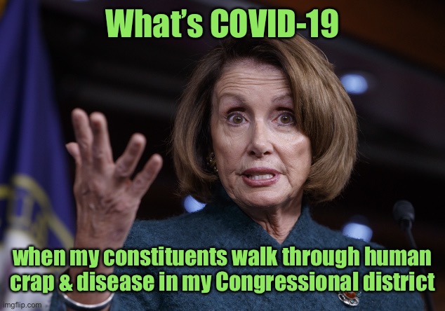 Good old Nancy Pelosi | What’s COVID-19 when my constituents walk through human crap & disease in my Congressional district | image tagged in good old nancy pelosi | made w/ Imgflip meme maker