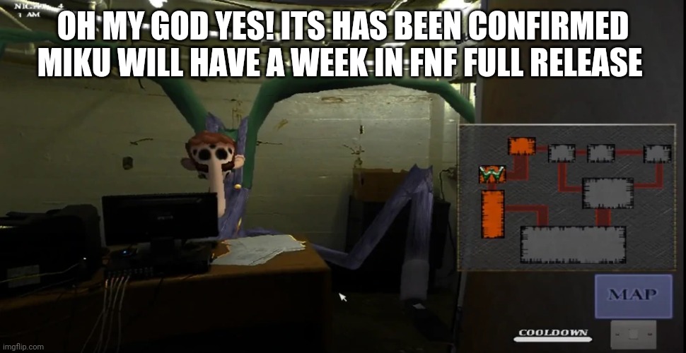 Henry stockman have a 50/50 chance | OH MY GOD YES! ITS HAS BEEN CONFIRMED MIKU WILL HAVE A WEEK IN FNF FULL RELEASE | image tagged in happier | made w/ Imgflip meme maker