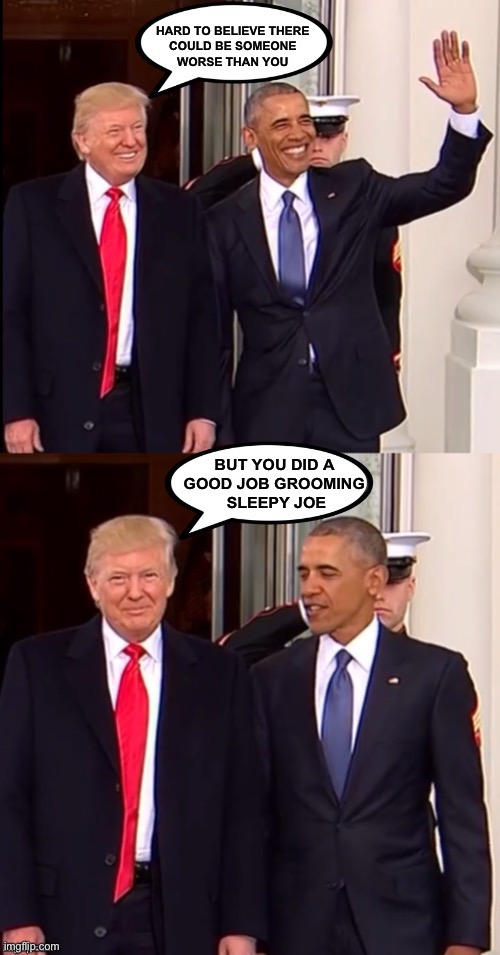 Inauguration Day Pun | HARD TO BELIEVE THERE 
COULD BE SOMEONE 
WORSE THAN YOU BUT YOU DID A 
GOOD JOB GROOMING 
SLEEPY JOE | image tagged in inauguration day pun | made w/ Imgflip meme maker