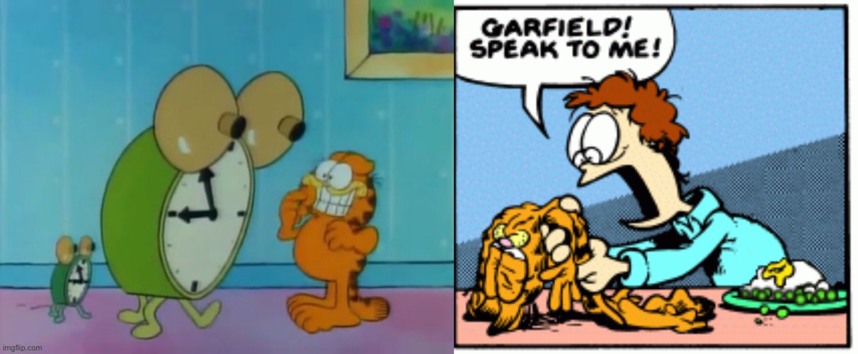 Garfield dies by a clock | image tagged in garfield speak to me | made w/ Imgflip meme maker