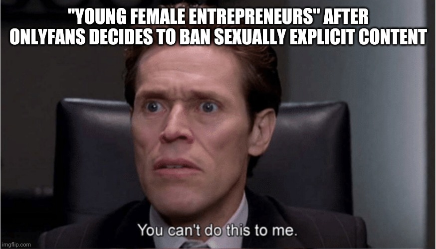 You can't do this to me | "YOUNG FEMALE ENTREPRENEURS" AFTER ONLYFANS DECIDES TO BAN SEXUALLY EXPLICIT CONTENT | image tagged in you can't do this to me | made w/ Imgflip meme maker