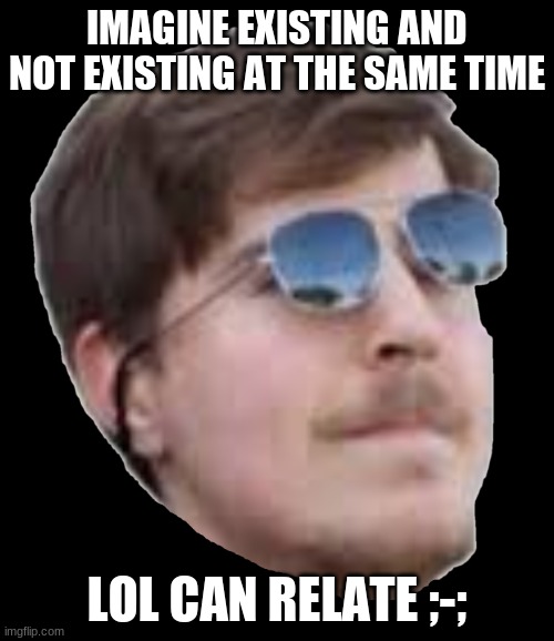 Whats poppin? | IMAGINE EXISTING AND NOT EXISTING AT THE SAME TIME; LOL CAN RELATE ;-; | image tagged in mr beast | made w/ Imgflip meme maker