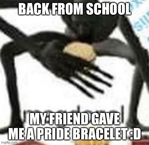 happi | BACK FROM SCHOOL; MY FRIEND GAVE ME A PRIDE BRACELET :D | made w/ Imgflip meme maker