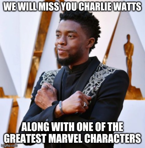 Wakanda Forever | WE WILL MISS YOU CHARLIE WATTS ALONG WITH ONE OF THE GREATEST MARVEL CHARACTERS | image tagged in wakanda forever | made w/ Imgflip meme maker