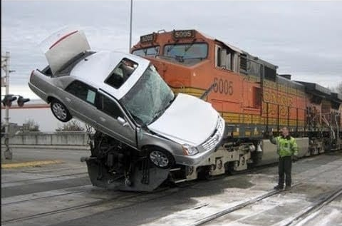 Train hits car Blank Meme Template