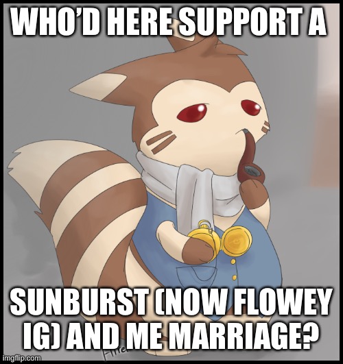 I love her | WHO’D HERE SUPPORT A; SUNBURST (NOW FLOWEY IG) AND ME MARRIAGE? | image tagged in fancy furret | made w/ Imgflip meme maker