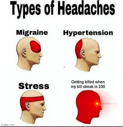 Types of Headaches meme | Getting killed when my kill streak is 100 | image tagged in types of headaches meme | made w/ Imgflip meme maker