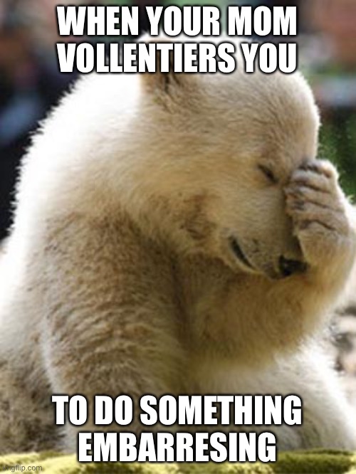 We have all been there. |  WHEN YOUR MOM VOLLENTIERS YOU; TO DO SOMETHING EMBARRESING | image tagged in memes,facepalm bear | made w/ Imgflip meme maker