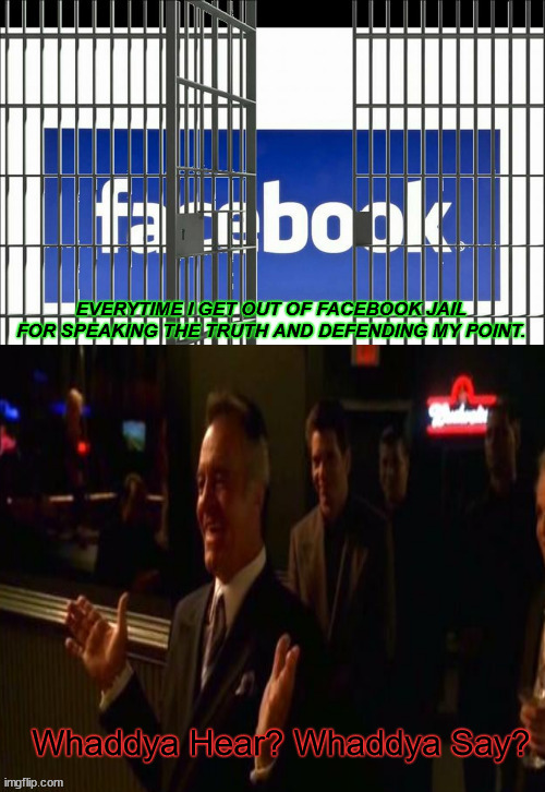 Paulie gets out. | image tagged in false imprisonment for expressing first amendment,facebook jail,paulie,sopranos | made w/ Imgflip meme maker