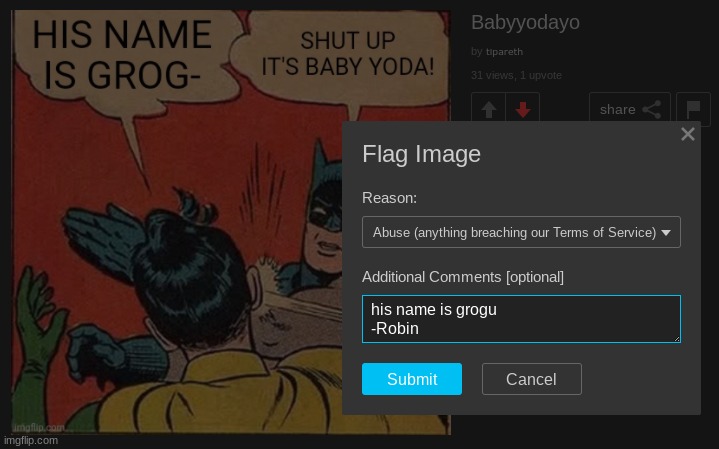 it is canon, baby yoda is just the media name | image tagged in star wars,the mandalorian,batman slapping robin,grogu | made w/ Imgflip meme maker