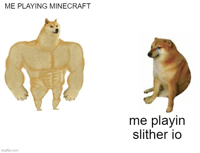 Buff Doge vs. Cheems | ME PLAYING MINECRAFT; me playin slither io | image tagged in memes,buff doge vs cheems | made w/ Imgflip meme maker