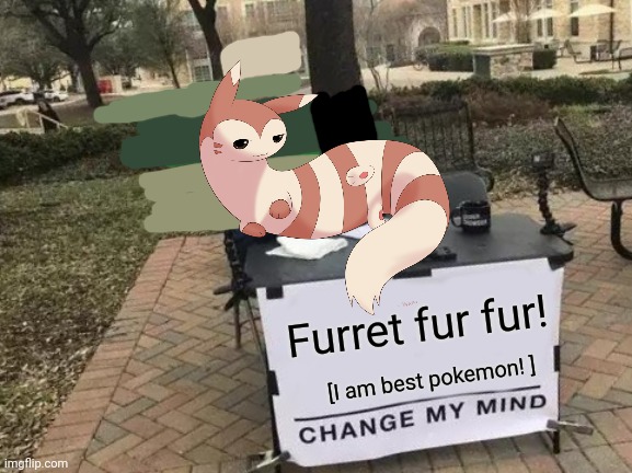 You can't change furret's mind! | Furret fur fur! [I am best pokemon! ] | image tagged in memes,change my mind,furret,pokemon | made w/ Imgflip meme maker