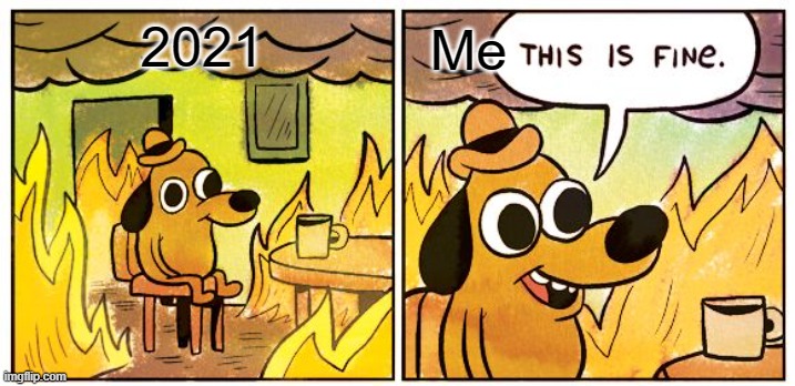 yes this is fine | 2021; Me | image tagged in memes,this is fine | made w/ Imgflip meme maker