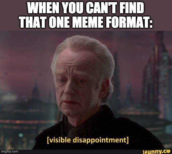 visible disapointment | WHEN YOU CAN'T FIND THAT ONE MEME FORMAT: | image tagged in visible dissappointment | made w/ Imgflip meme maker