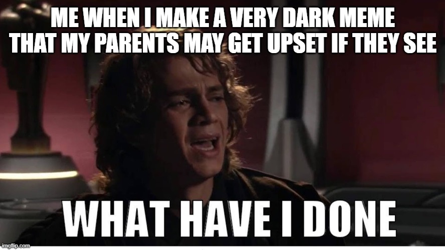 Anakin what have i done | ME WHEN I MAKE A VERY DARK MEME THAT MY PARENTS MAY GET UPSET IF THEY SEE | image tagged in anakin what have i done | made w/ Imgflip meme maker