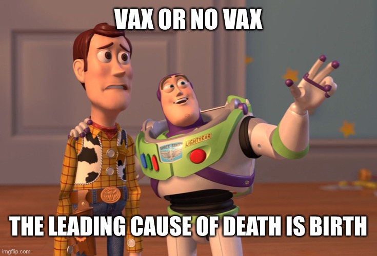 X, X Everywhere Meme | VAX OR NO VAX THE LEADING CAUSE OF DEATH IS BIRTH | image tagged in memes,x x everywhere | made w/ Imgflip meme maker