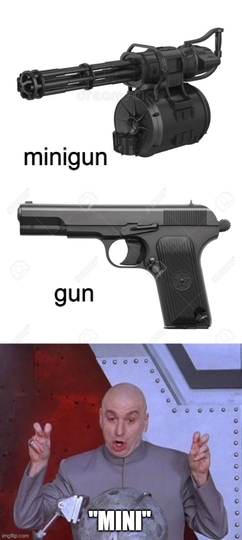 Dr Evil Laser | minigun; gun; "MINI" | image tagged in memes,dr evil laser,guns | made w/ Imgflip meme maker