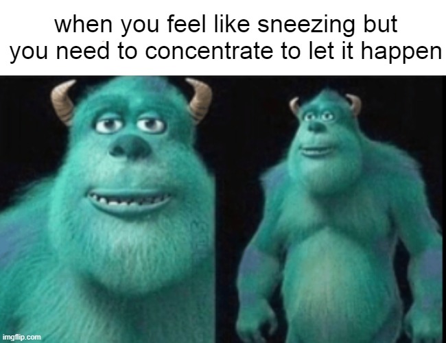 sneezing be like | when you feel like sneezing but you need to concentrate to let it happen | image tagged in sneeze,repost,its not going to happen | made w/ Imgflip meme maker