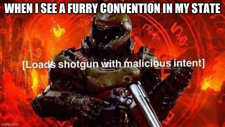 its funny how i have 2 followers lol | WHEN I SEE A FURRY CONVENTION IN MY STATE | image tagged in loads shotgun with malicious intent | made w/ Imgflip meme maker