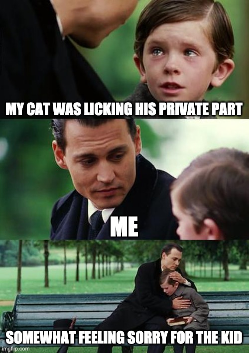 Finding Neverland Meme | MY CAT WAS LICKING HIS PRIVATE PART; ME; SOMEWHAT FEELING SORRY FOR THE KID | image tagged in memes,finding neverland | made w/ Imgflip meme maker