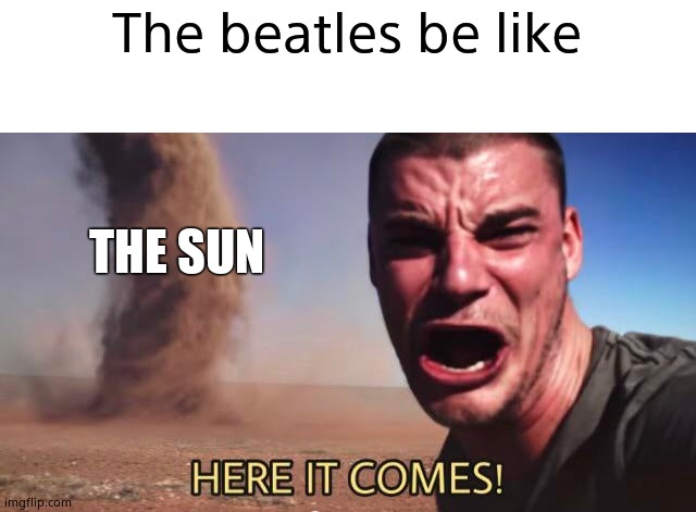 HERE IT COMES! | The beatles be like; THE SUN | image tagged in here it comes | made w/ Imgflip meme maker