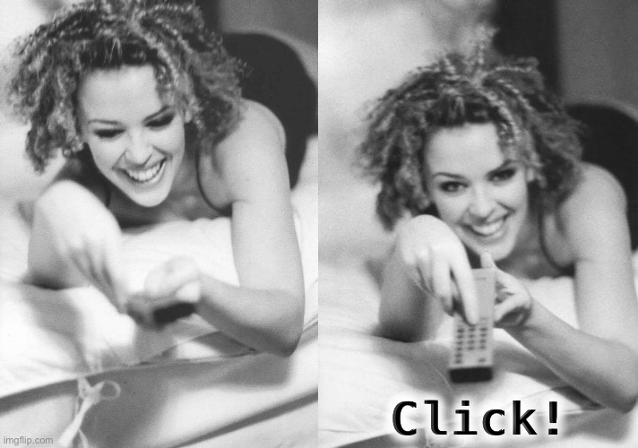 Kylie remote 2-panel | Click! | image tagged in kylie remote 2-panel | made w/ Imgflip meme maker
