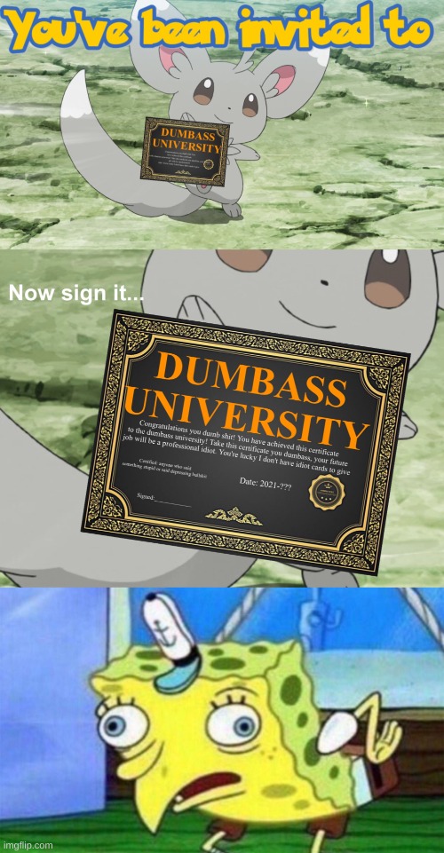 image tagged in you've been invited to dumbass university,spongebob stupid | made w/ Imgflip meme maker