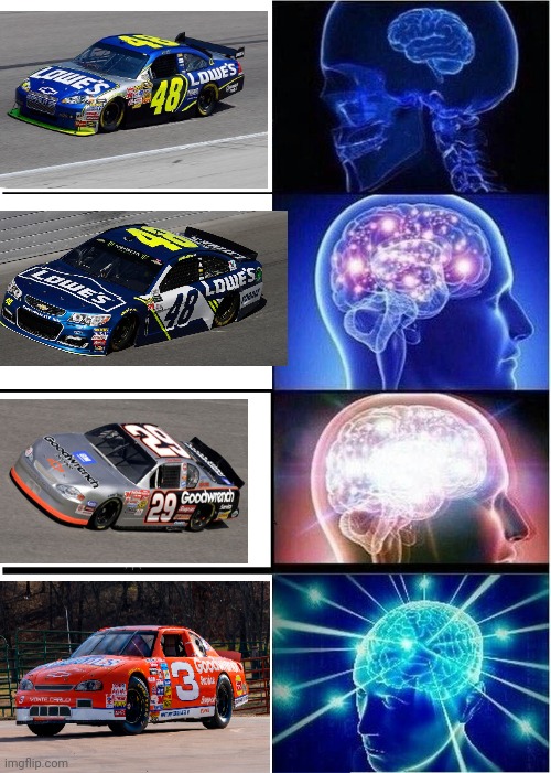 NASCAR gen 4 = da best gen | image tagged in memes,expanding brain | made w/ Imgflip meme maker