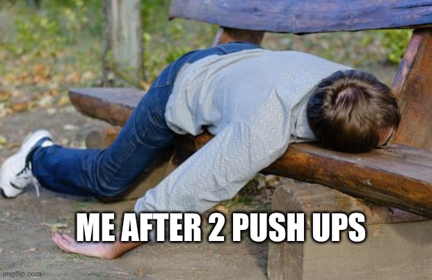 Exhaustion | ME AFTER 2 PUSH UPS | image tagged in exhausted | made w/ Imgflip meme maker