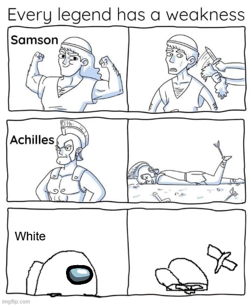 lok |  White | image tagged in every legend has a weakness,among us | made w/ Imgflip meme maker
