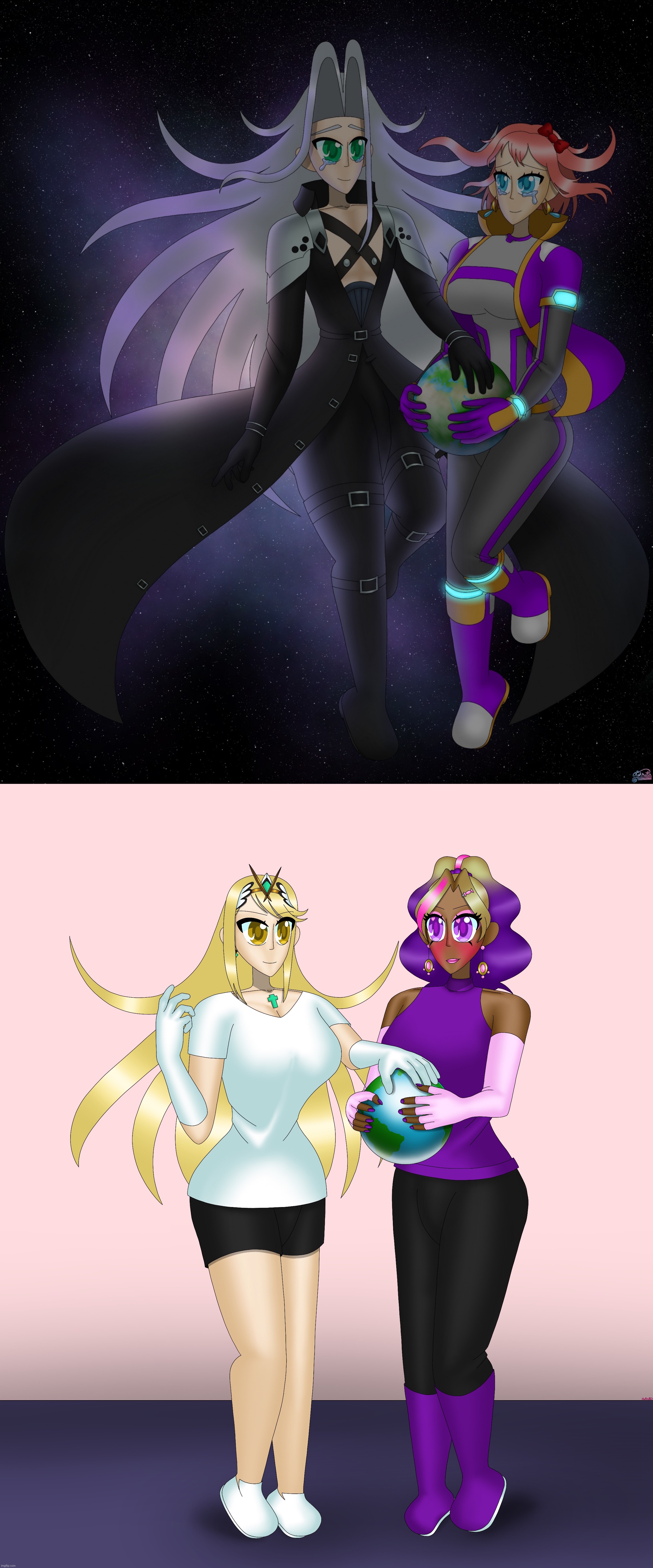 Hmm idk at this point | image tagged in sayori and sephiroth,kashiko murasaki and mythra | made w/ Imgflip meme maker