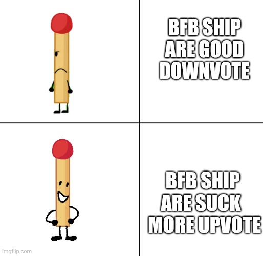 Match Approves | BFB SHIP ARE GOOD DOWNVOTE; BFB SHIP ARE SUCK 
 MORE UPVOTE | image tagged in match approves,BFDImemes | made w/ Imgflip meme maker