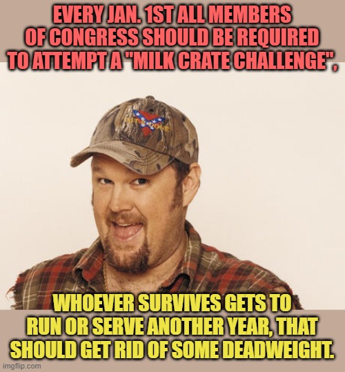 Now that's funny right there | EVERY JAN. 1ST ALL MEMBERS OF CONGRESS SHOULD BE REQUIRED TO ATTEMPT A "MILK CRATE CHALLENGE", WHOEVER SURVIVES GETS TO RUN OR SERVE ANOTHER YEAR, THAT SHOULD GET RID OF SOME DEADWEIGHT. | image tagged in now that's funny right there | made w/ Imgflip meme maker