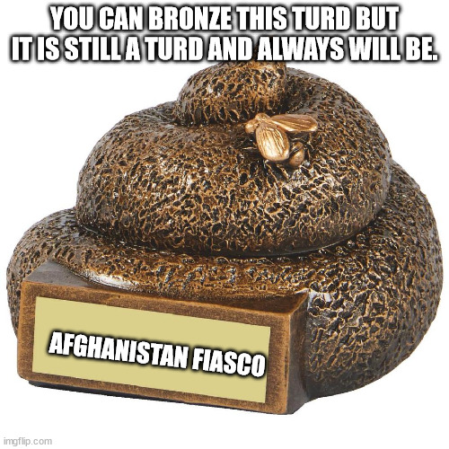 Afghanistan Fiasco | YOU CAN BRONZE THIS TURD BUT IT IS STILL A TURD AND ALWAYS WILL BE. AFGHANISTAN FIASCO | image tagged in biden,afghanistan,fiasco | made w/ Imgflip meme maker