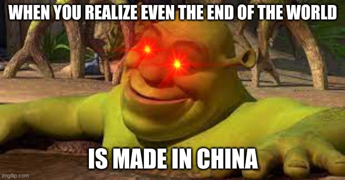 Mad in china | WHEN YOU REALIZE EVEN THE END OF THE WORLD; IS MADE IN CHINA | image tagged in funny,made in china | made w/ Imgflip meme maker