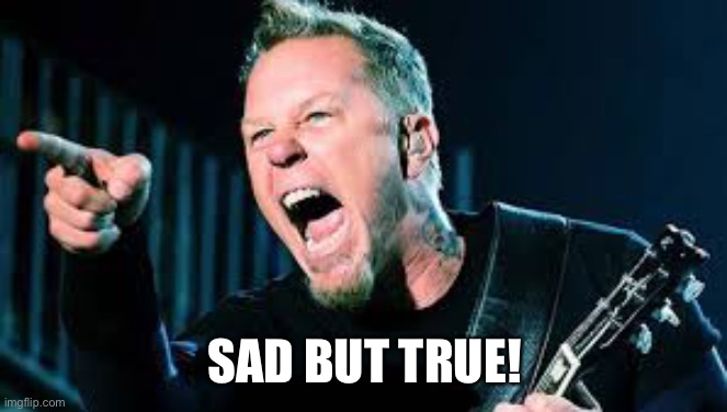 James Hetfield | SAD BUT TRUE! | image tagged in james hetfield | made w/ Imgflip meme maker