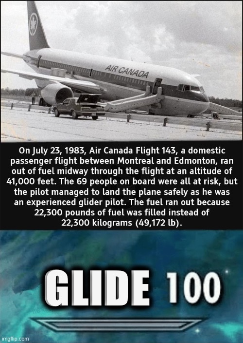 GLIDE | image tagged in aircanada flight landing,skyrim skill meme | made w/ Imgflip meme maker