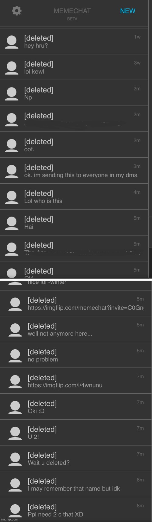frick my memechats have lots of deleted users… | image tagged in memechat | made w/ Imgflip meme maker