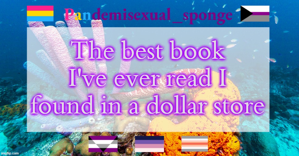 If interested, it's called The Tea Planter's Wife | The best book I've ever read I found in a dollar store | image tagged in pandemisexual_sponge temp,demisexual_sponge | made w/ Imgflip meme maker