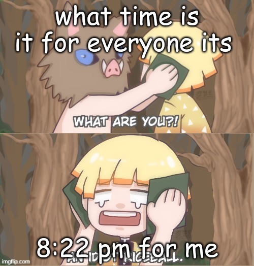 An Idiot Riceball | what time is it for everyone its; 8:22 pm for me | image tagged in an idiot riceball | made w/ Imgflip meme maker