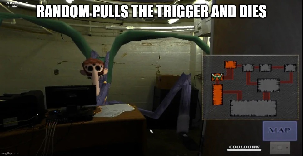 happier | RANDOM PULLS THE TRIGGER AND DIES | image tagged in happier | made w/ Imgflip meme maker