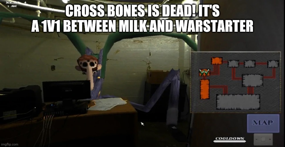 happier | CROSS BONES IS DEAD! IT'S A 1V1 BETWEEN MILK AND WARSTARTER | image tagged in happier | made w/ Imgflip meme maker