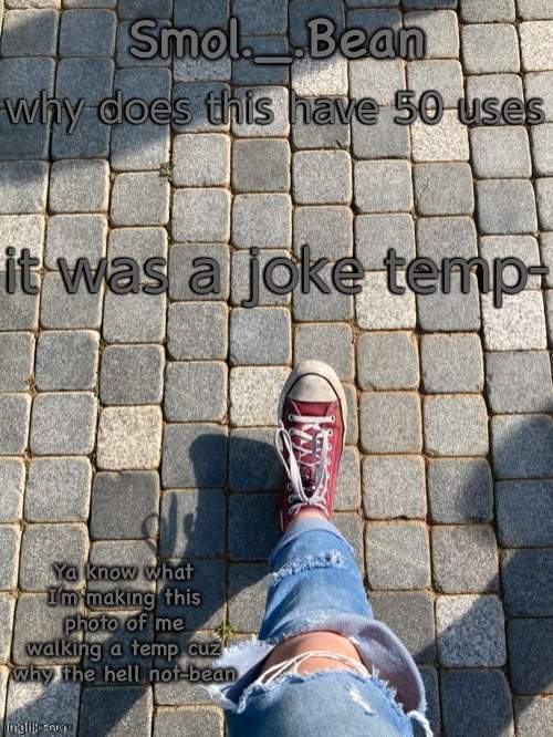 why does this have 50 uses; it was a joke temp- | image tagged in beans foot temp | made w/ Imgflip meme maker