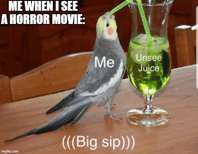 scary | ME WHEN I SEE A HORROR MOVIE: | image tagged in unsee juice | made w/ Imgflip meme maker